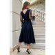 Rochie midi eleganta neagra din tul cu glitter evazata cu maneca lunga Petra 3 - jojofashion.ro