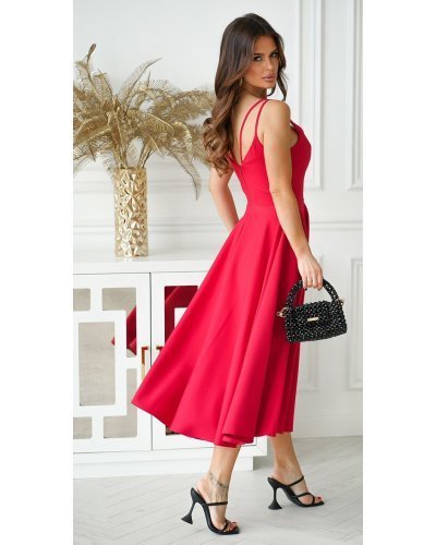Rochie rosie vaporoasa cu umerii goi Fabiola Rochii rosii, Rochie rosie vaporoasa cu umerii goi Fabiola - jojofashion.ro