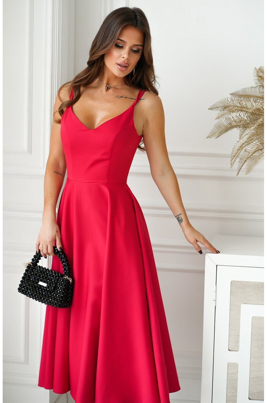 Rochie rosie vaporoasa cu umerii goi Fabiola Rochie rosie vaporoasa cu umerii goi Fabiola 4 - jojofashion.ro