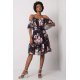 Rochie midi neagra cu flori roz cu volane si umeri goi Janett 4 - jojofashion.ro