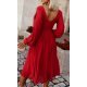 Rochie rosie midi din voal vaporoasa cu maneca lunga Melen 3 - jojofashion.ro
