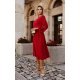 Rochie rosie midi din voal vaporoasa cu maneca lunga Melen 4 - jojofashion.ro