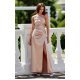 Rochie eleganta mulata lunga satin bej Inez 2 - jojofashion.ro