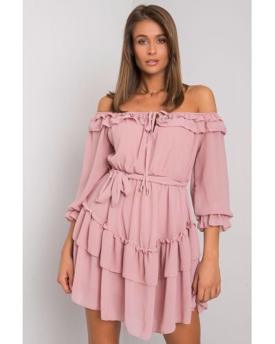 Rochie babydoll roz pal cu volane vaporoasa Demyra Rochii de zi, Rochie babydoll roz pal cu volane vaporoasa Demyra - jojofashion.ro