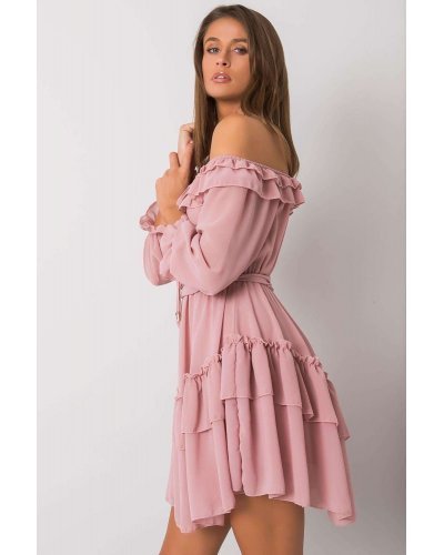 Rochie babydoll roz pal cu volane vaporoasa Demyra Rochii de zi, Rochie babydoll roz pal cu volane vaporoasa Demyra - jojofashion.ro
