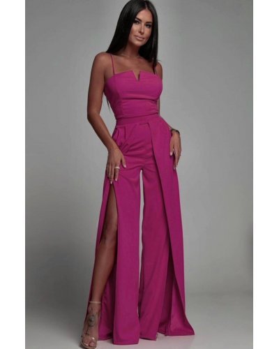 Salopeta dama eleganta evazata, roz fucsia, crapata pe picior, Loressa Salopete dama, Salopeta dama eleganta evazata, roz fucsia, crapata pe picior, Loressa - jojofashion.ro