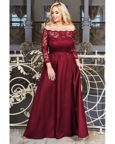 Rochie de ocazie eleganta lunga dantela burgundy Gina