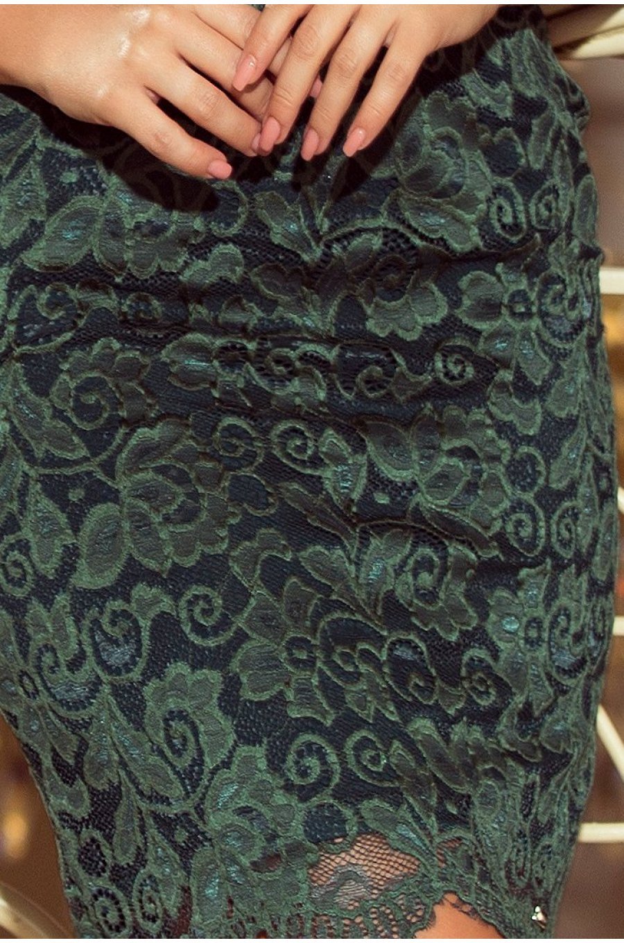 Rochie de ocazie midi, din dantela, verde, mulata, cu maneca lunga, Geanina 5 - jojofashion.ro