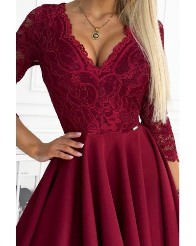 Rochie midi din dantela burgundy asimetrica Anastasia  Rochii midi, Rochie midi din dantela burgundy asimetrica Anastasia  - jojofashion.ro