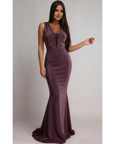 Rochie eleganta lunga lurex roz prafuit, sirena, Isra - jojofashion.ro