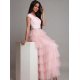 Rochie lunga cu pene din tul roz pal Dana 3 - jojofashion.ro