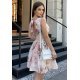 Rochie ocazie eleganta roz pastelat cu flori multicolore Clarisa 3 - jojofashion.ro