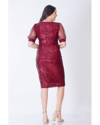 Rochie midi din paiete burgundy Elif Rochii burgundy, Rochie midi din paiete burgundy Elif - jojofashion.ro