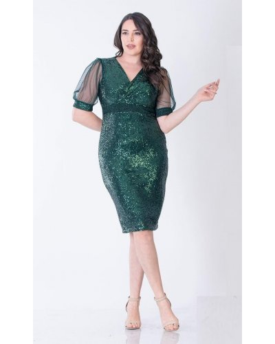 Rochii de Ocazie Elegante, Rochie midi verde din paiete Elif - jojofashion.ro