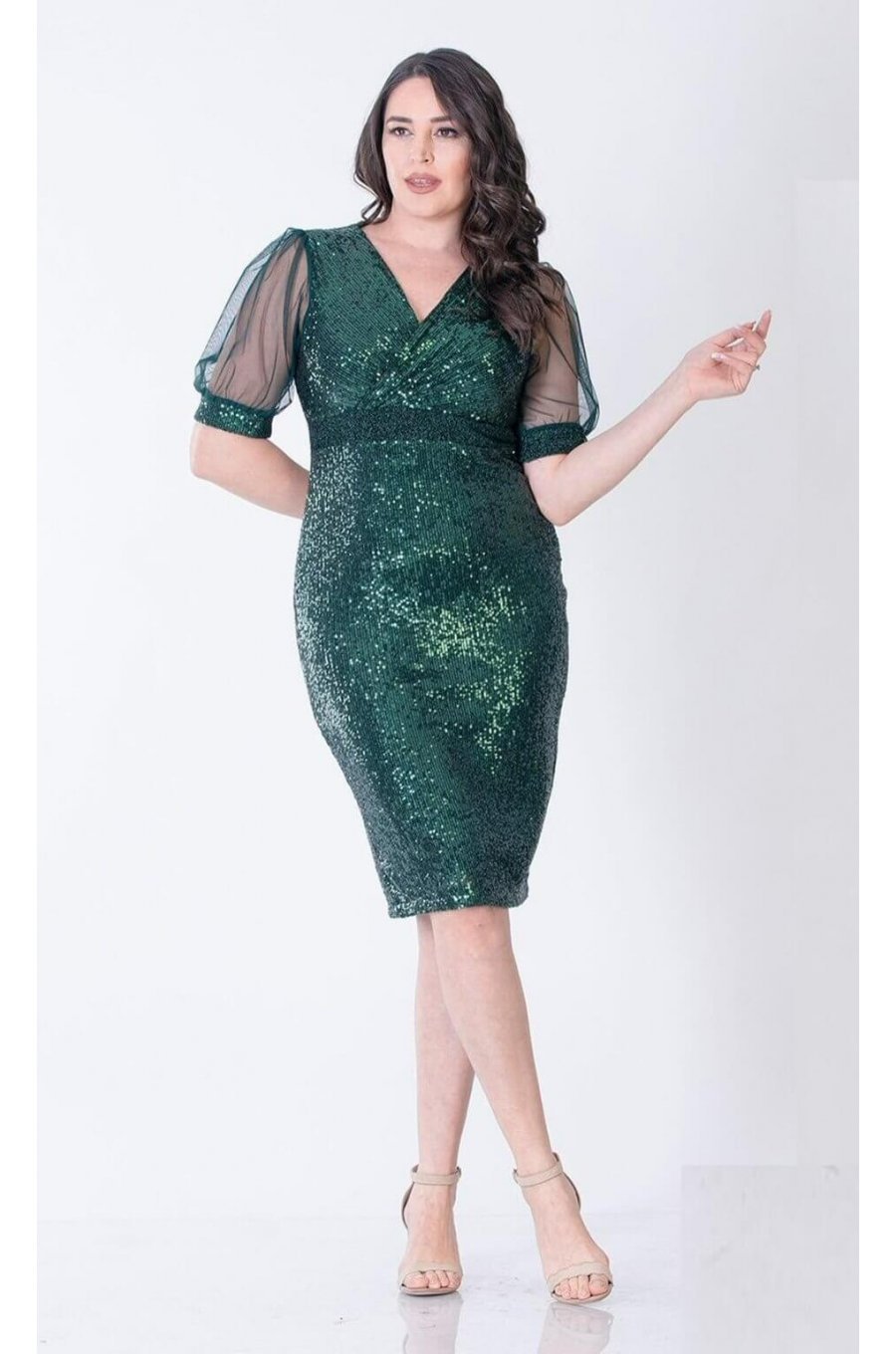Rochie midi verde din paiete Elif 1 - jojofashion.ro