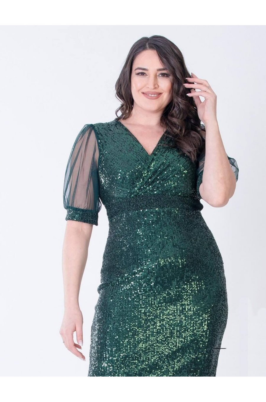 Rochie midi verde din paiete Elif 2 - jojofashion.ro
