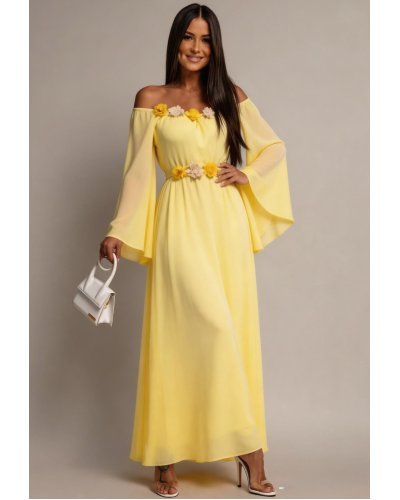 Rochii de Ocazie Elegante, Rochie lunga galbena din voal vaporoasa AngelD - jojofashion.ro
