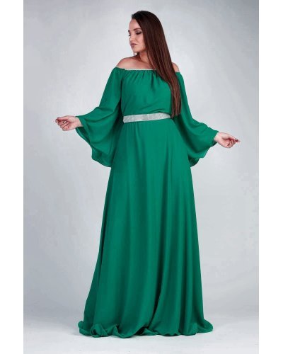 Rochii fabricate in Romania, Rochie de ocazie lunga din voal verde turcoaz Cinderella - jojofashion.ro