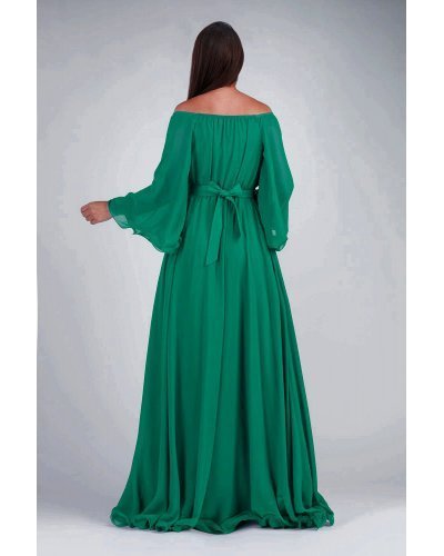 Rochii fabricate in Romania, Rochie de ocazie lunga din voal verde turcoaz Cinderella - jojofashion.ro