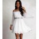 Rochie cununie civila scurta, din voal, alba, cu maneca lunga, vaporoasa, Alexia 3 - jojofashion.ro