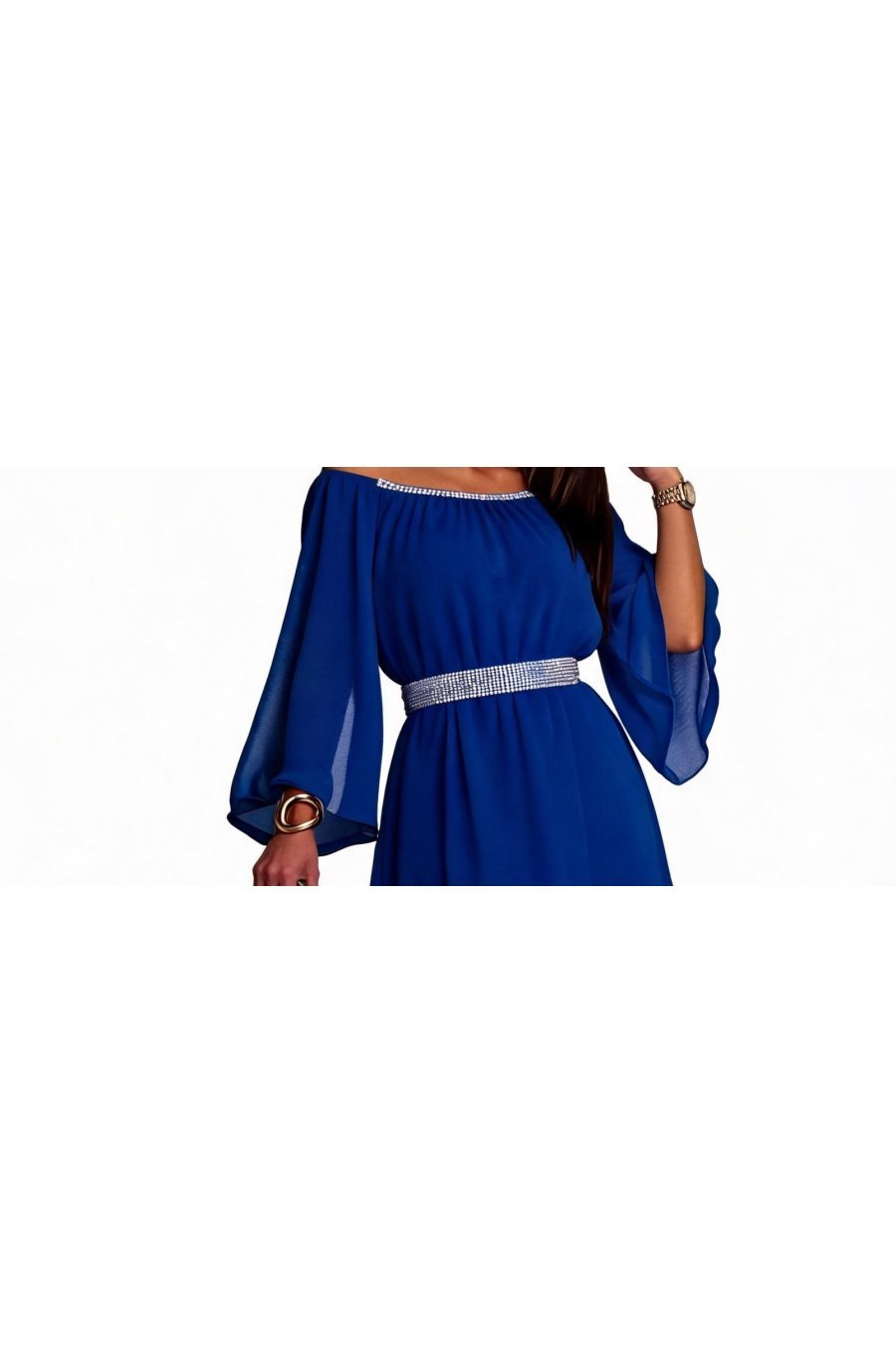 Rochie midi albastra din voal vaporoasa Alexia 2 - jojofashion.ro