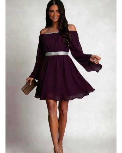 Rochii voal, Rochie de ocazie midi vaporoasa din voal mov Alexia - jojofashion.ro