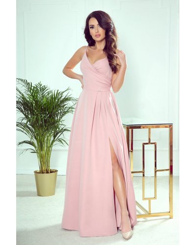 Rochie lunga roz pal vaporoasa Scarlett Rochii lungi, Rochie lunga roz pal vaporoasa Scarlett - jojofashion.ro