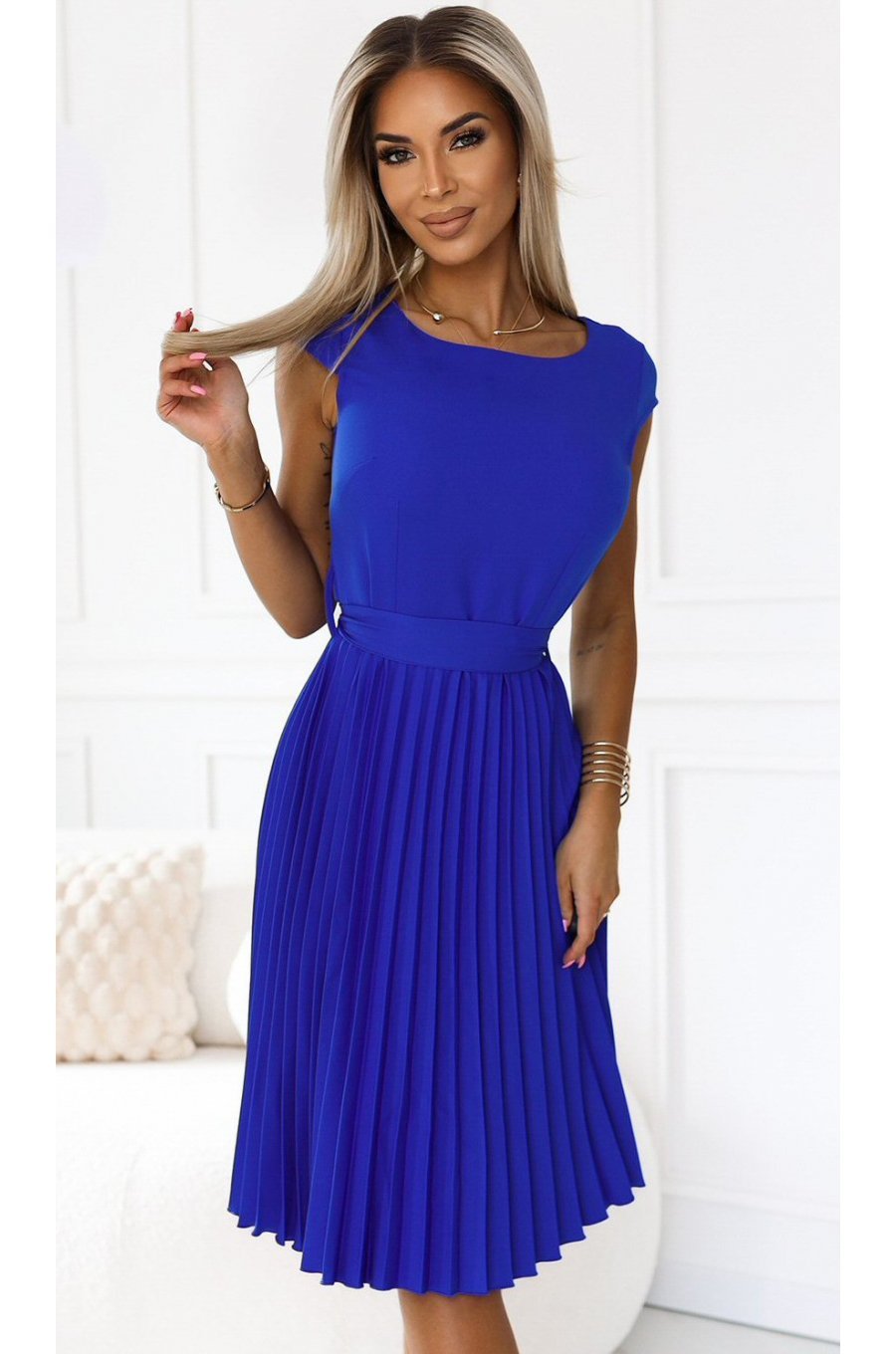 Rochie albastra midi plisata Karima 1 - jojofashion.ro
