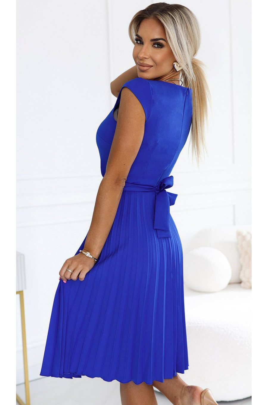 Rochie albastra midi plisata Karima 2 - jojofashion.ro