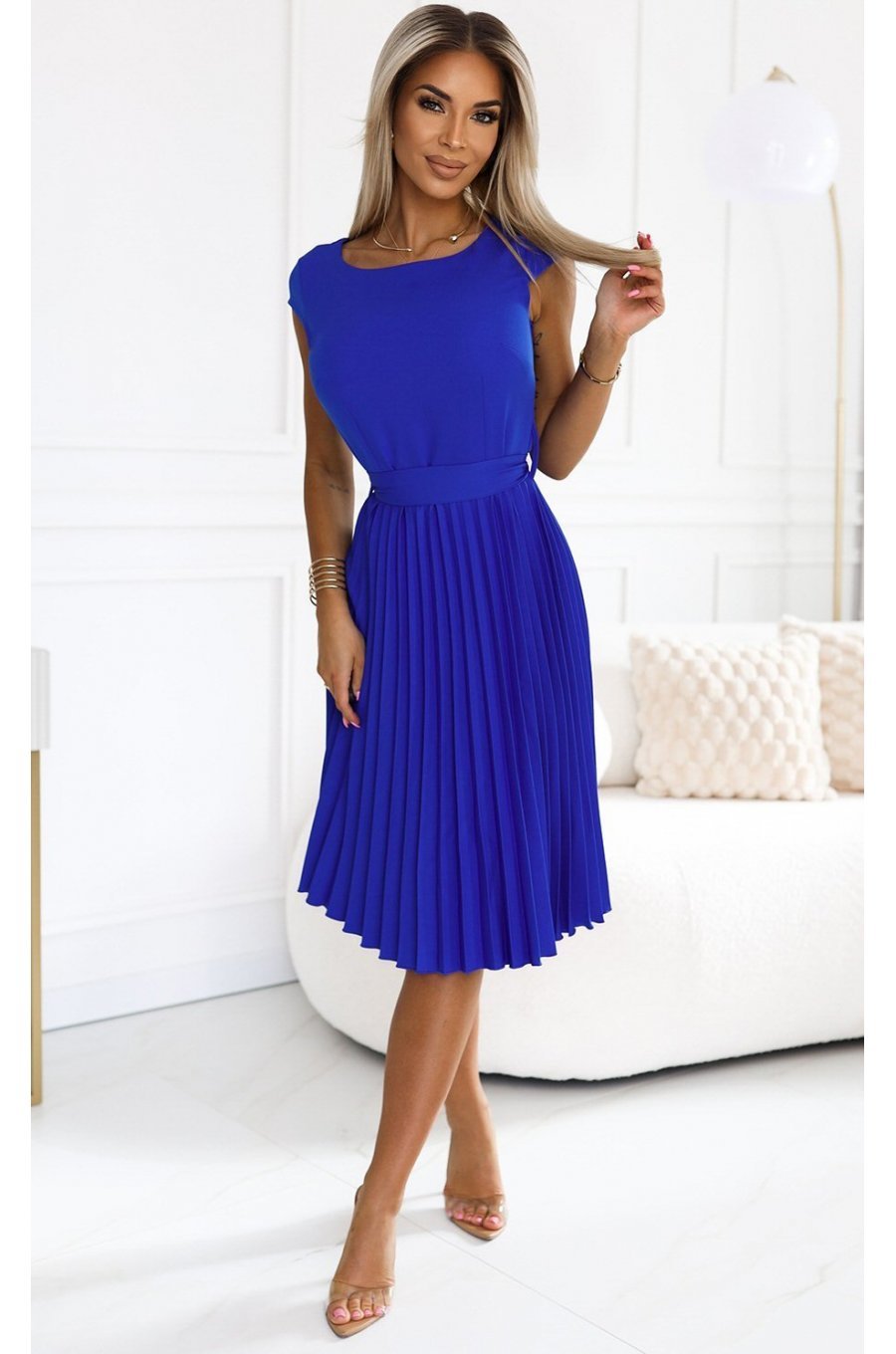 Rochie albastra midi plisata Karima 3 - jojofashion.ro