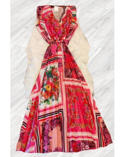Rochie plisata multicolora Fleur Rochii de vara, Rochie plisata multicolora Fleur - jojofashion.ro