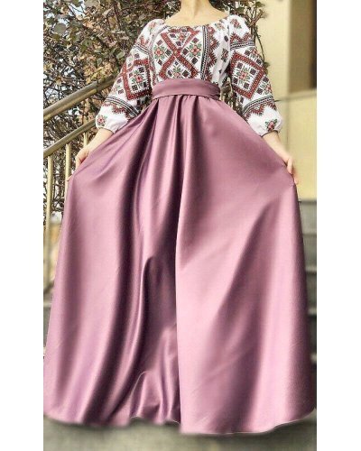 Rochii fabricate in Romania, Rochie traditionala lunga tafta lila Carmyna - jojofashion.ro