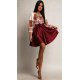 Rochie traditionala midi din tafta burgundy cu maci Azra 3 - jojofashion.ro
