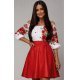 Rochie traditionala midi din tafta rosie cu maci Azra 3 - jojofashion.ro