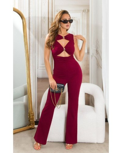 Salopete dama, Salopeta eleganta evazata burgundy Sienna - jojofashion.ro