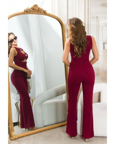 Salopete dama, Salopeta eleganta evazata burgundy Sienna - jojofashion.ro