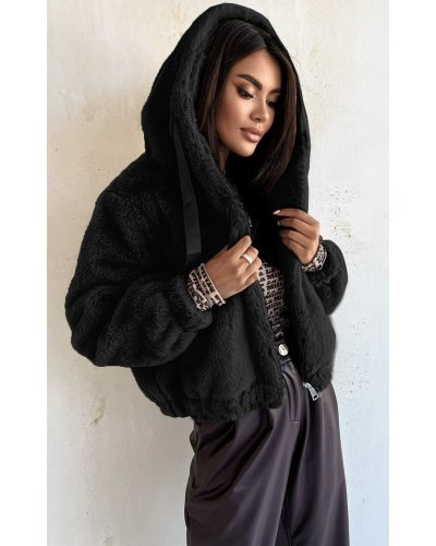 Geaca dama de iarna scurta, blana eco, neagra Rosary Geci dama, Geaca dama de iarna scurta, blana eco, neagra Rosary - jojofashion.ro