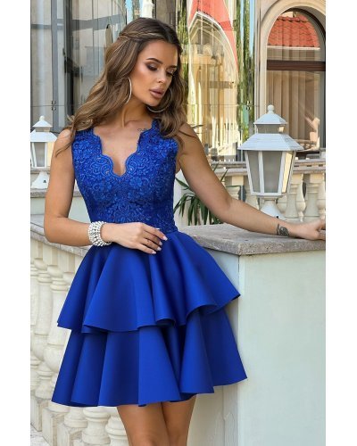 Rochie baby doll, scurta, cu dantela, albastra, volane suprapuse, Caryne Rochii dantela, Rochie baby doll, scurta, cu dantela, albastra, volane suprapuse, Caryne - jojofashion.ro