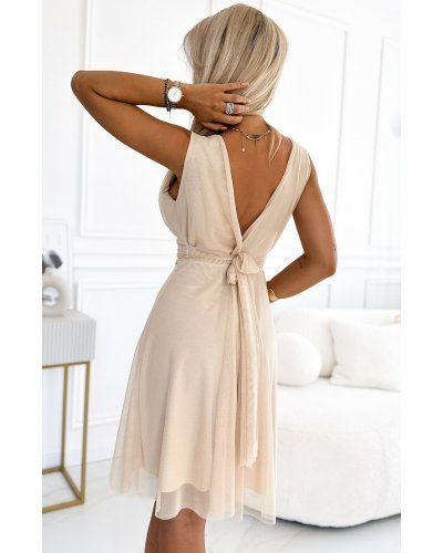 Rochie baby doll scurta, din tulle, bej, petrecuta, Ramya Rochii cununie civila, Rochie baby doll scurta, din tulle, bej, petrecuta, Ramya - jojofashion.ro