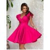 Rochie baby doll scurta din vascoza roz zmeura cu volane la maneca Everly