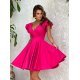 Rochie baby doll scurta, din vascoza, roz zmeura, in clos, cu volane la maneca, Everly 2 - jojofashion.ro