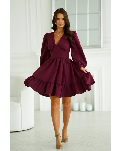 Rochie babydoll scurta burgundy cu volane suprapuse si maneca lunga Rouelle Rochii burgundy, Rochie babydoll scurta burgundy cu volane suprapuse si maneca lunga Rouelle - jojofashion.ro