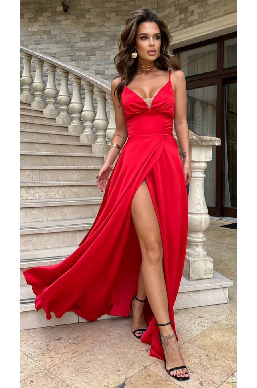 Rochie lunga rosie din satin Aleeza Rochie lunga rosie din satin Aleeza 1 - jojofashion.ro