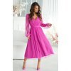 Rochie midi din tul cu glitter bishop evazata cu maneca lunga Petra