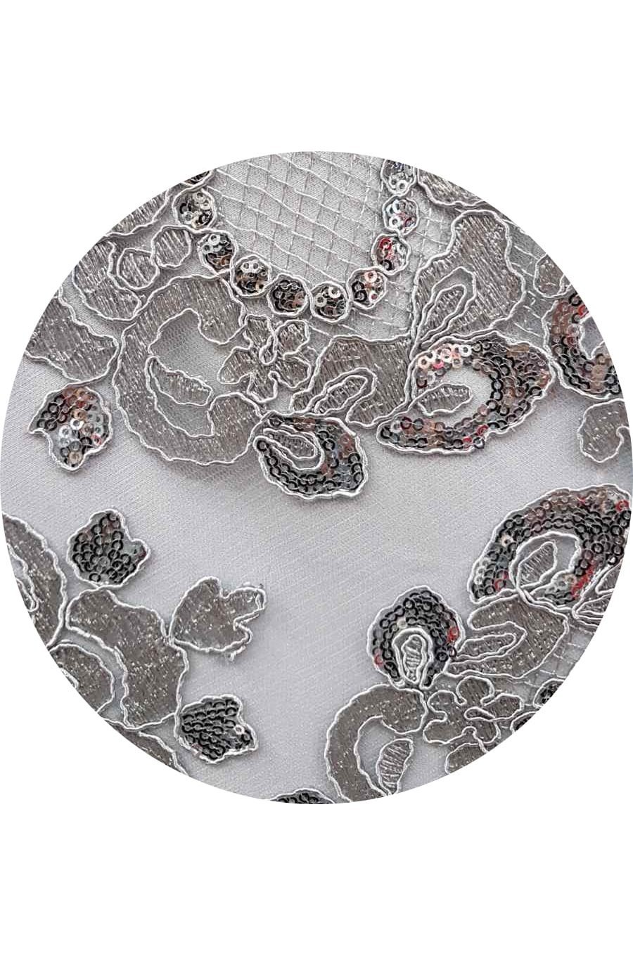 Rochie lunga din dantela si broderie gri silver Alizaa Rochie lunga din dantela si broderie gri silver Alizaa 2 - jojofashion.ro