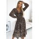 Rochie midi din chiffon leopard print vaporoasa cu maneca lunga Kitty 2 - jojofashion.ro