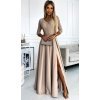Rochie eleganta lunga bej cu bustul din dantela Allegria