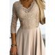 Rochie eleganta lunga, cu bustul din dantela, bej, cu maneca trei sferturi, Allegria 5 - jojofashion.ro