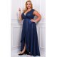 Rochie eleganta lunga, din brocard, bleumarin navy, petrecuta, asimetrica, Gracia 4 - jojofashion.ro