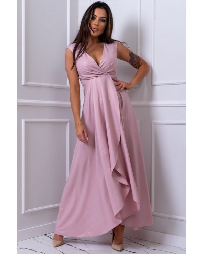 Rochie lunga roz pal din brocard asimetrica Gracia Rochii lungi, Rochie lunga roz pal din brocard asimetrica Gracia - jojofashion.ro